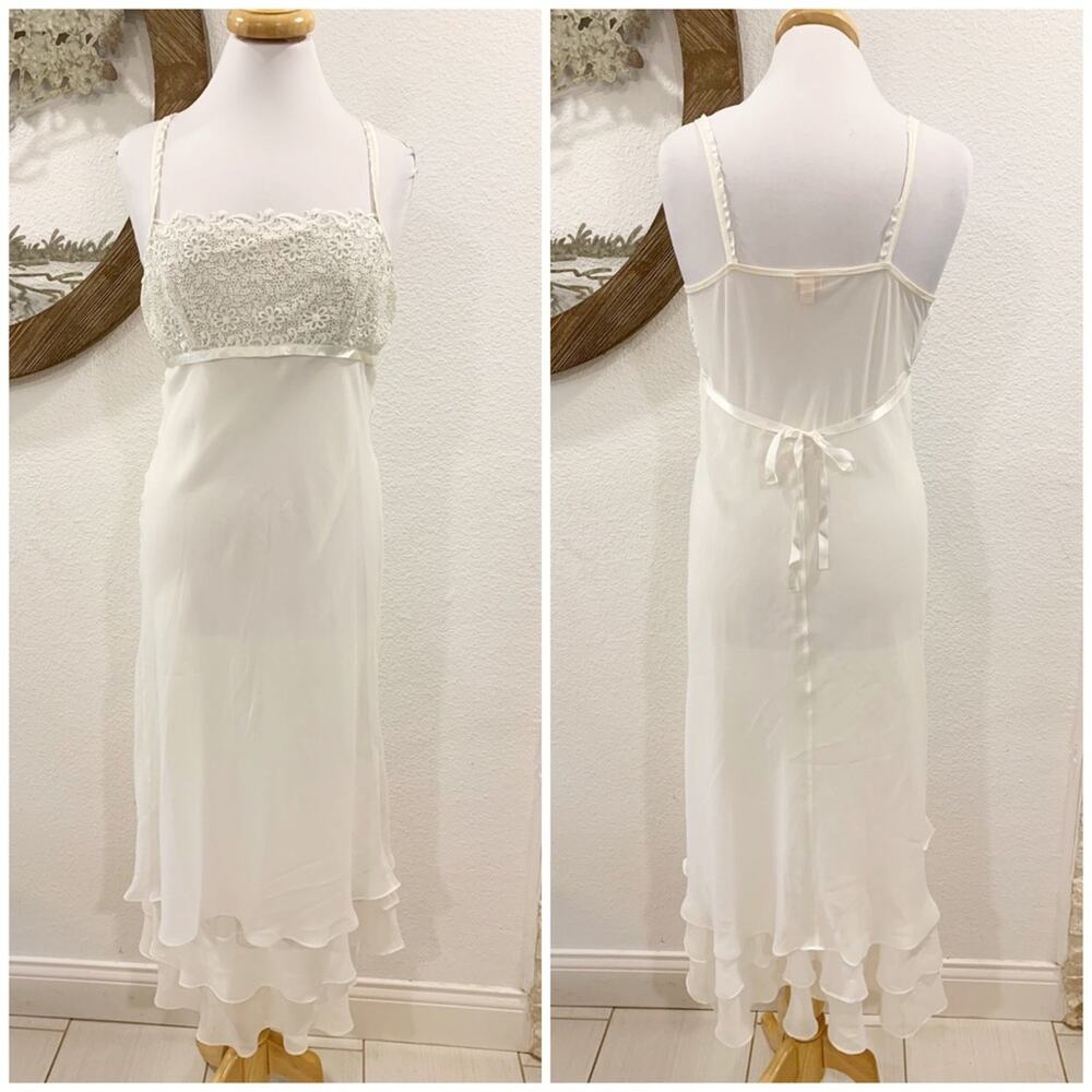 Vintage Intimates by Flora Long Lace Satin Chemise Ivory Medium